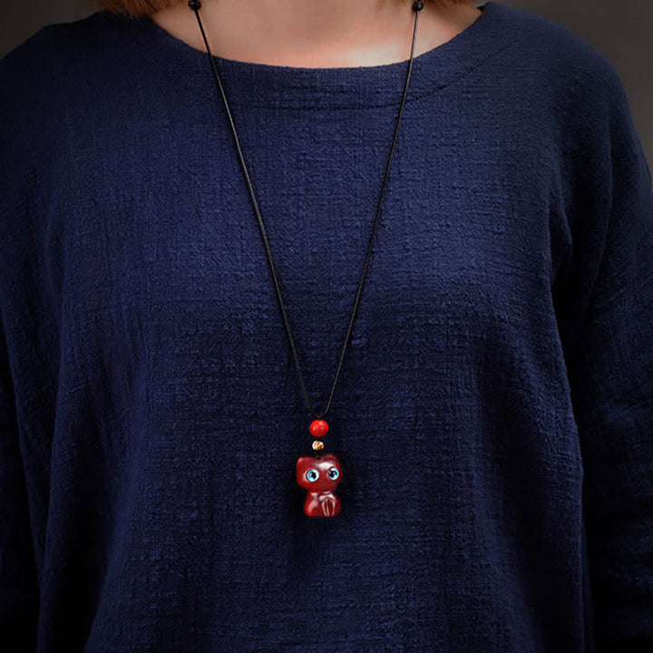 Buddha Stones Halskette aus Ebenholz, rotem Sandelholz und niedlichem Katzenmotiv - image 10