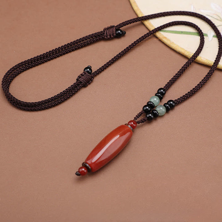 Buddha Stones Halskette mit geflochtenem ovalem Anhänger aus grünem und rotem Achat - Natürlicher roter Achat (Farbe kann variieren) - image 8