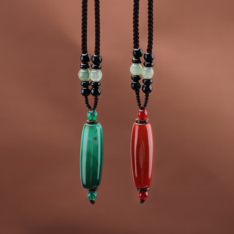 Buddha Stones Halskette mit geflochtenem ovalem Anhänger aus grünem und rotem Achat - image 13