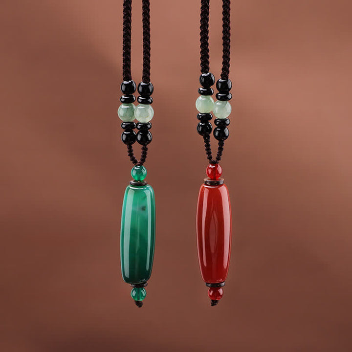 Buddha Stones Halskette mit geflochtenem ovalem Anhänger aus grünem und rotem Achat - image 13