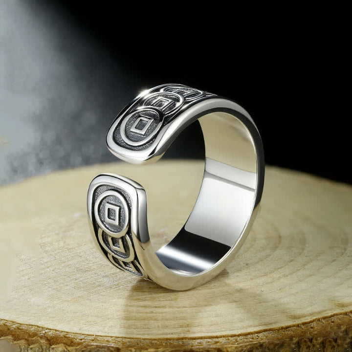Buddha Stones Verstellbarer Ring aus tibetischem Kupfer mit silbergelber Jambhala-Schutzplatte - image 3