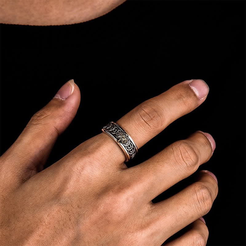 Buddha Stones Verstellbarer Ring aus tibetischem Kupfer mit silbergelber Jambhala-Schutzplatte - image 7