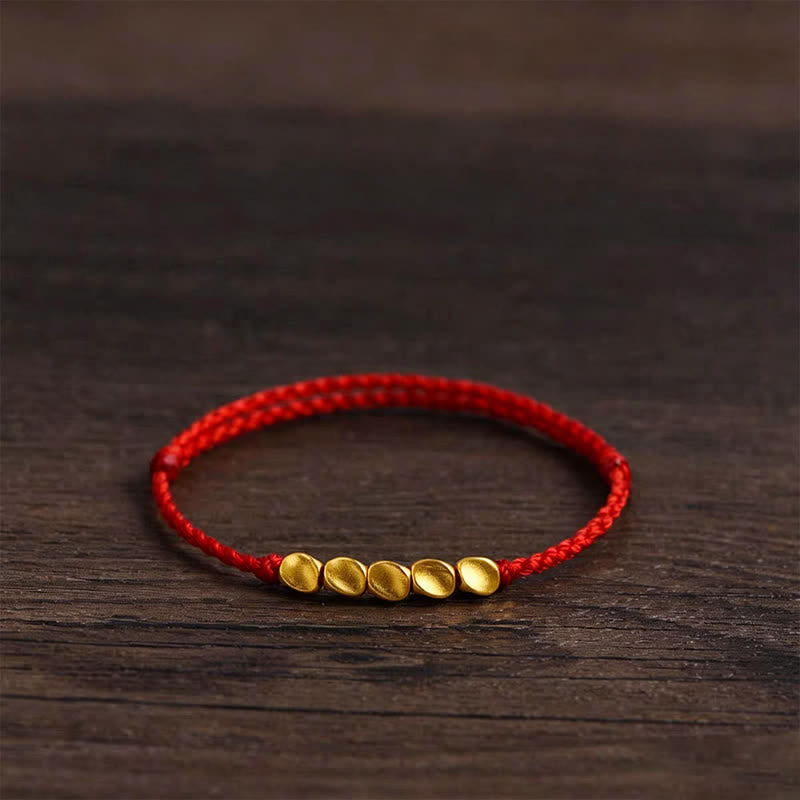 Buddha Stones Handgewebtes, rotes Armband aus gedrehten Perlen – Schutzarmband, geflochten, verstellbar - Rote Schnur - image 0