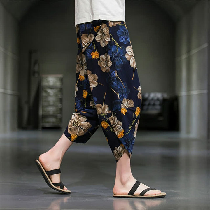 Buddha Stones Lässige Sommer-Caprihose im Boho-Stil mit Blumenmuster, Herrenhose mit schmal zulaufendem Bein und Taschen - image 7