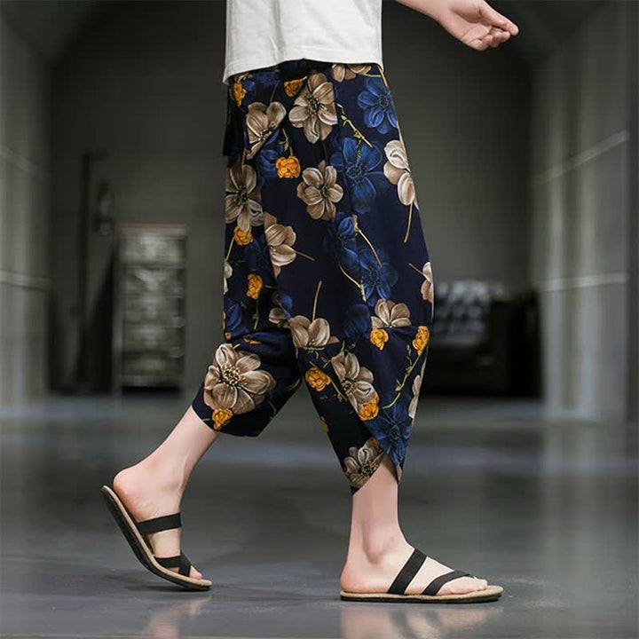 Buddha Stones Lässige Sommer-Caprihose im Boho-Stil mit Blumenmuster, Herrenhose mit schmal zulaufendem Bein und Taschen - image 5