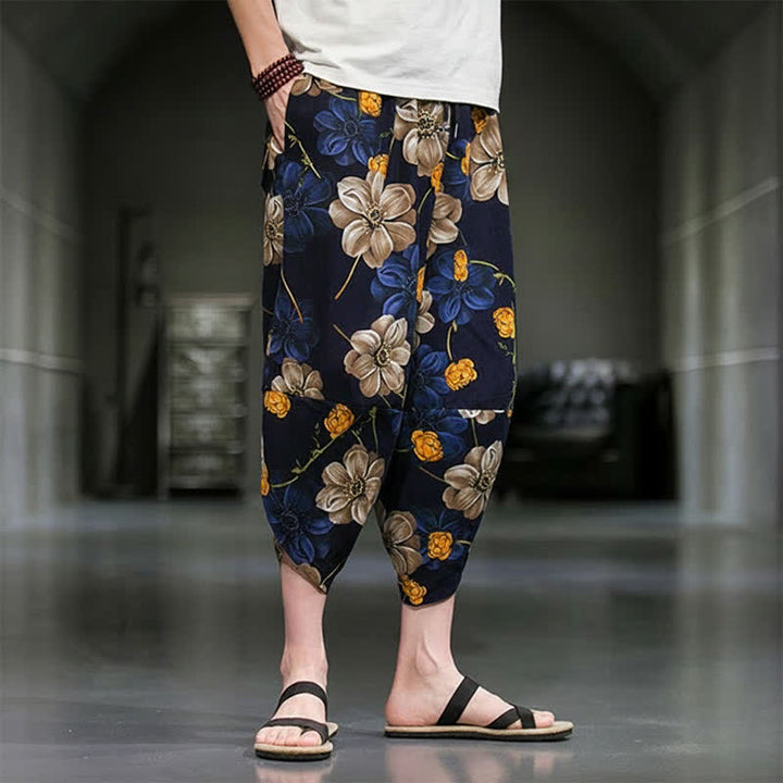 Buddha Stones Lässige Sommer-Caprihose im Boho-Stil mit Blumenmuster, Herrenhose mit schmal zulaufendem Bein und Taschen - image 3
