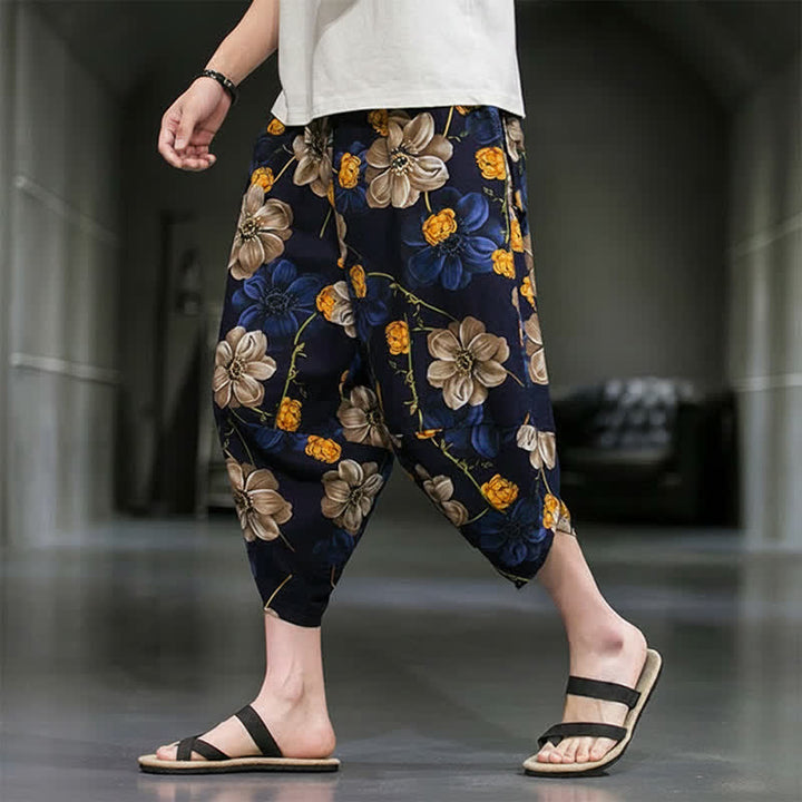 Buddha Stones Lässige Sommer-Caprihose im Boho-Stil mit Blumenmuster, Herrenhose mit schmal zulaufendem Bein und Taschen - image 2
