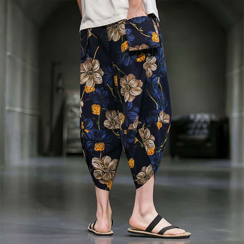 Buddha Stones Lässige Sommer-Caprihose im Boho-Stil mit Blumenmuster, Herrenhose mit schmal zulaufendem Bein und Taschen - image 4