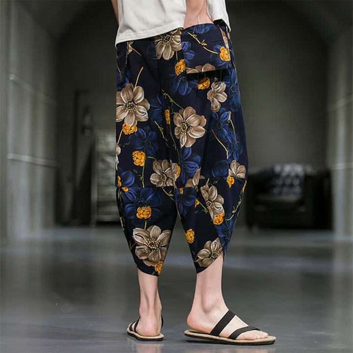 Buddha Stones Lässige Sommer-Caprihose im Boho-Stil mit Blumenmuster, Herrenhose mit schmal zulaufendem Bein und Taschen - image 4