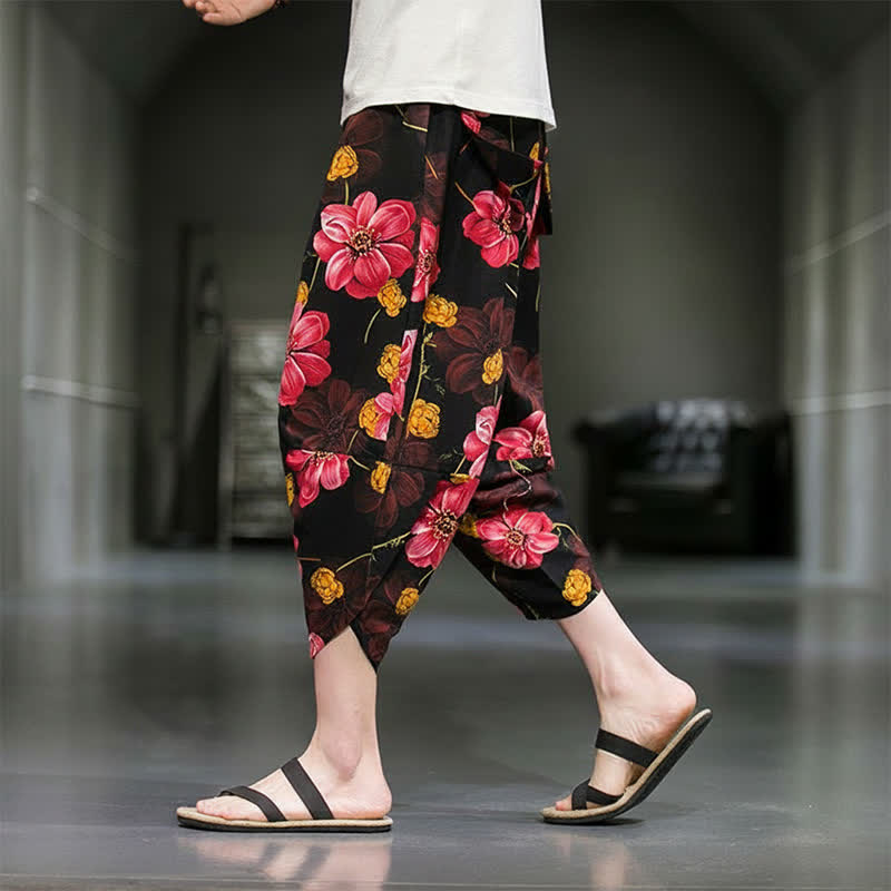 Buddha Stones Lässige Sommer-Caprihose im Boho-Stil mit Blumenmuster, Herrenhose mit schmal zulaufendem Bein und Taschen - image 20