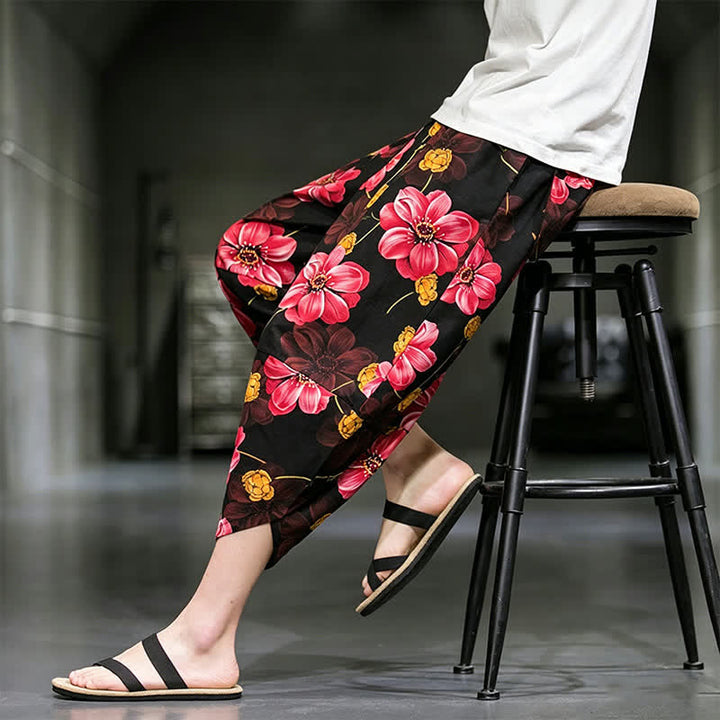 Buddha Stones Lässige Sommer-Caprihose im Boho-Stil mit Blumenmuster, Herrenhose mit schmal zulaufendem Bein und Taschen - image 24