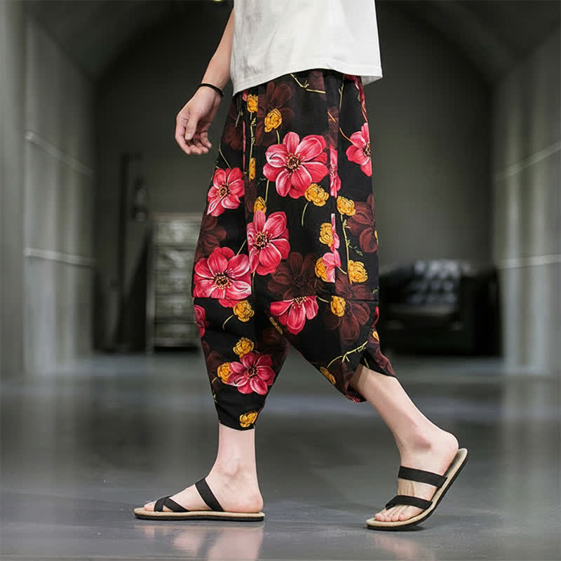 Buddha Stones Lässige Sommer-Caprihose im Boho-Stil mit Blumenmuster, Herrenhose mit schmal zulaufendem Bein und Taschen - image 21