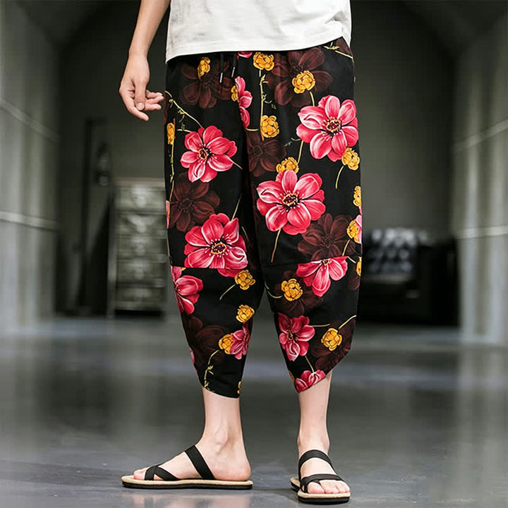 Buddha Stones Lässige Sommer-Caprihose im Boho-Stil mit Blumenmuster, Herrenhose mit schmal zulaufendem Bein und Taschen - image 22