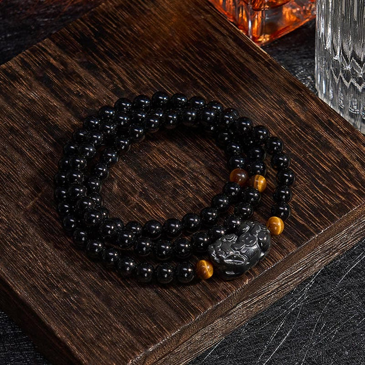 Buddha Stones PiXiu Regenbogen Obsidian Schwarzes Obsidian Reichtum Handgeschnitztes Perlenarmband - image 11