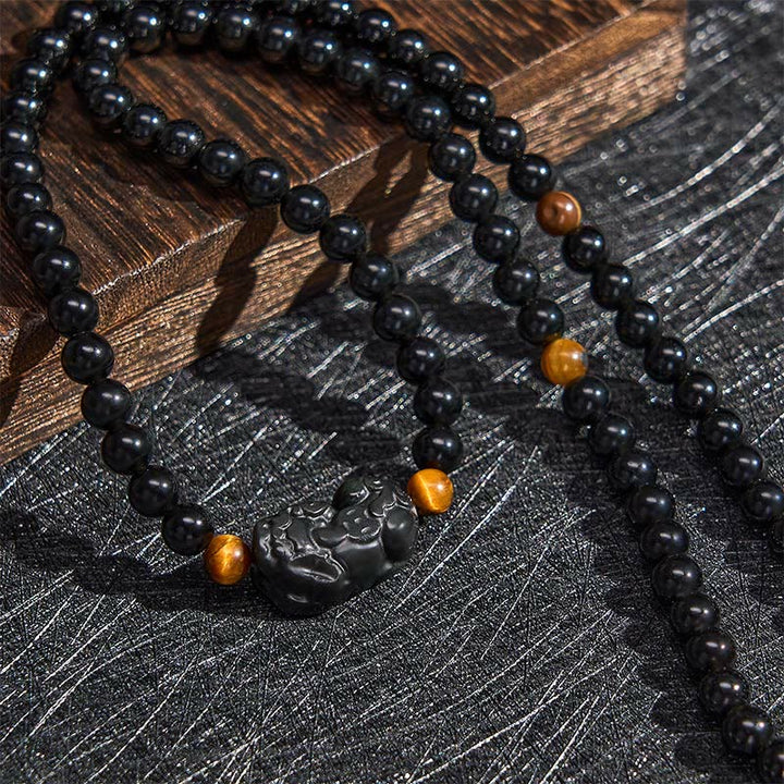 Buddha Stones PiXiu Regenbogen Obsidian Schwarzes Obsidian Reichtum Handgeschnitztes Perlenarmband - image 13