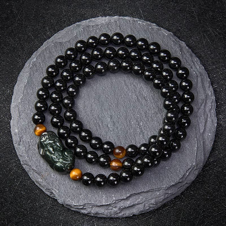 Buddha Stones PiXiu Regenbogen Obsidian Schwarzes Obsidian Reichtum Handgeschnitztes Perlenarmband - Schwarze Obsidianperle (Schutz ♥ Erdung) - 6 mm - image 9