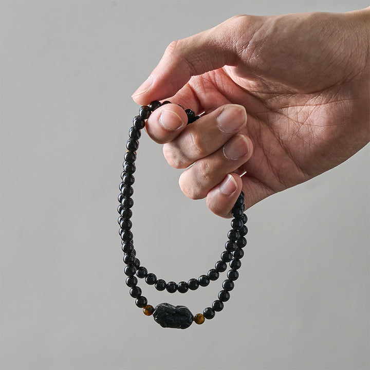 Buddha Stones PiXiu Regenbogen Obsidian Schwarzes Obsidian Reichtum Handgeschnitztes Perlenarmband - image 14