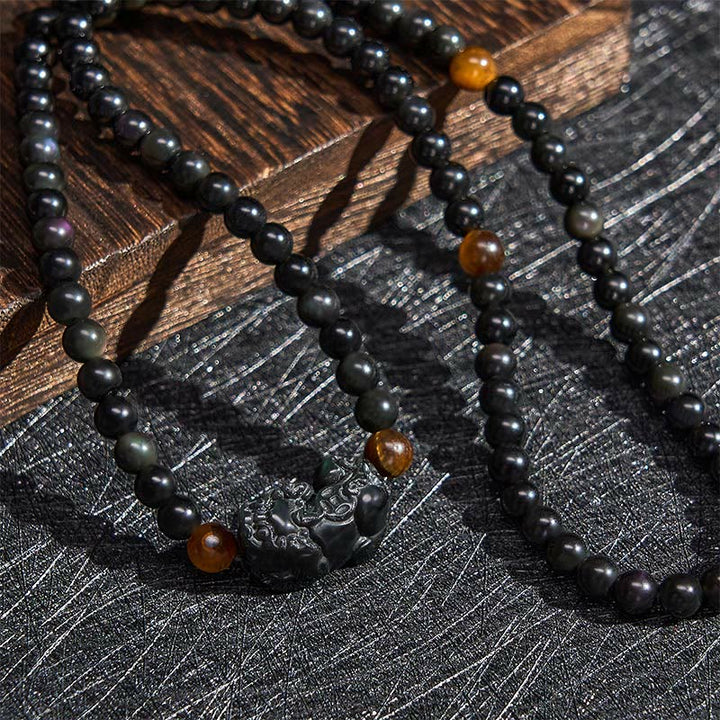 Buddha Stones PiXiu Regenbogen Obsidian Schwarzes Obsidian Reichtum Handgeschnitztes Perlenarmband - image 5