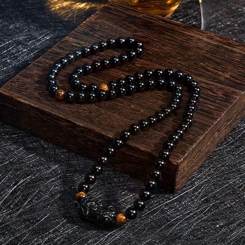 Buddha Stones PiXiu Regenbogen Obsidian Schwarzes Obsidian Reichtum Handgeschnitztes Perlenarmband - image 12