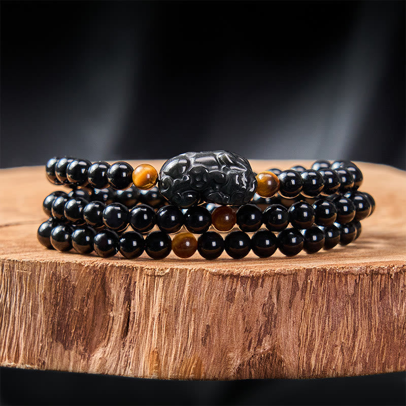Buddha Stones PiXiu Regenbogen Obsidian Schwarzes Obsidian Reichtum Handgeschnitztes Perlenarmband - image 10