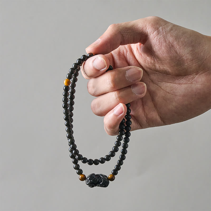Buddha Stones PiXiu Regenbogen Obsidian Schwarzes Obsidian Reichtum Handgeschnitztes Perlenarmband - image 6