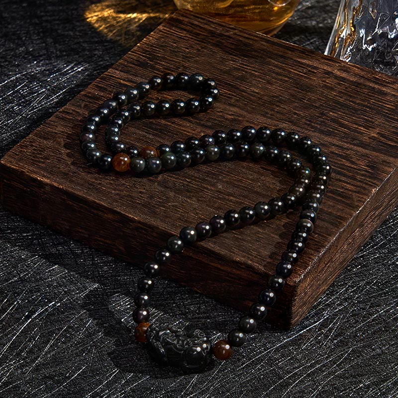 Buddha Stones PiXiu Regenbogen Obsidian Schwarzes Obsidian Reichtum Handgeschnitztes Perlenarmband - image 3