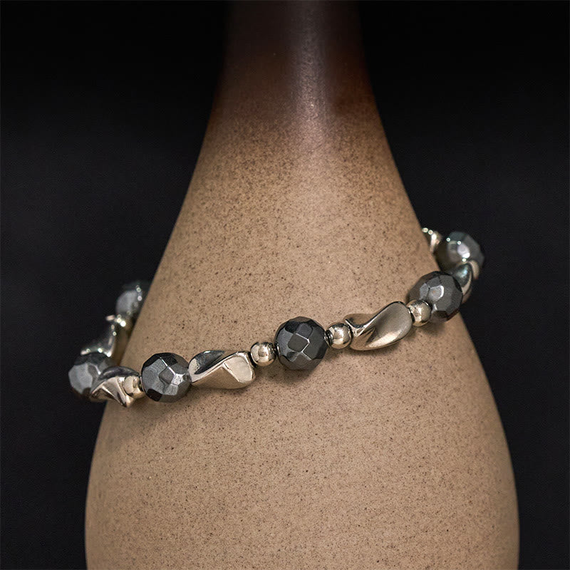 Buddha Stones Armband aus robustem Kettenmaterial mit natürlichem Hämatit und Titanstahl - Hämatit (Handgelenkumfang 16-19 cm) - image 0