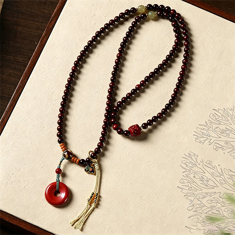Buddha Stones Friedensschnalle aus rotem Sandelholz, handgewebte Mala mit 108 Perlen - image 3