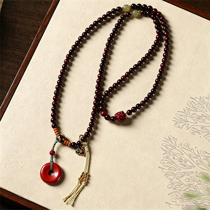 Buddha Stones Friedensschnalle aus rotem Sandelholz, handgewebte Mala mit 108 Perlen - image 3