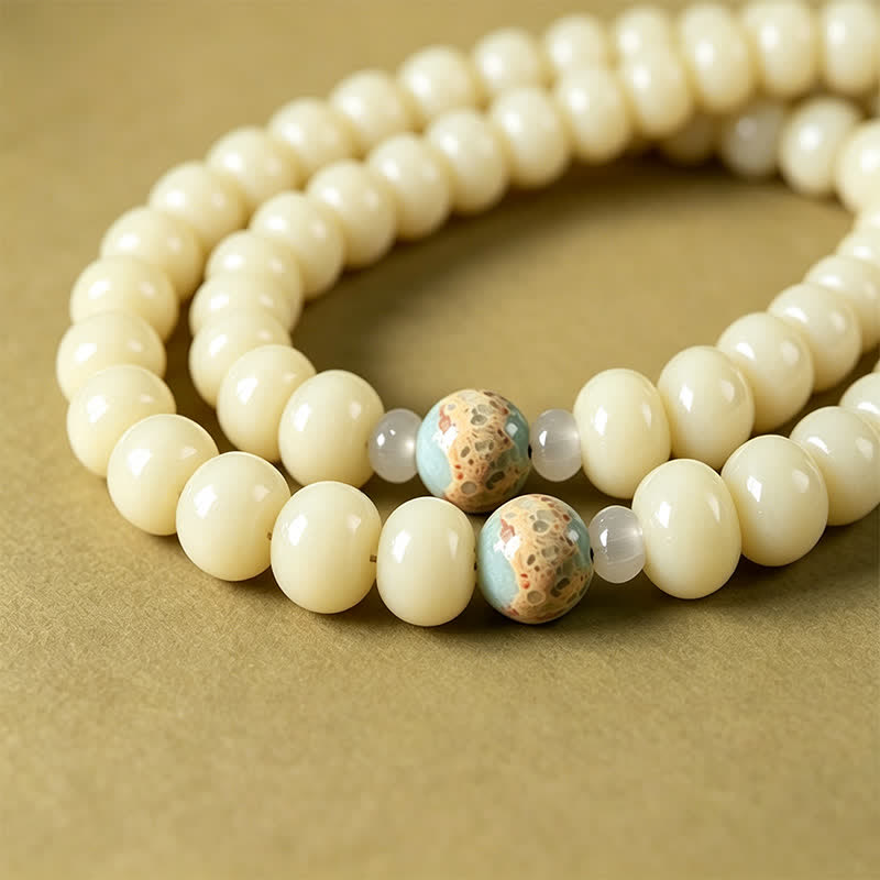 Buddha Stones Weiße Bodhi-Samen-Bodhisattva-Tara-Hoffnung-Handgewebte ethnische 108-Perlen-Mala - image 11