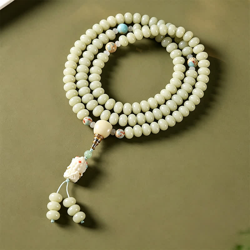 Buddha Stones Weiße Bodhi-Samen-Bodhisattva-Tara-Hoffnung-Handgewebte ethnische 108-Perlen-Mala - image 1