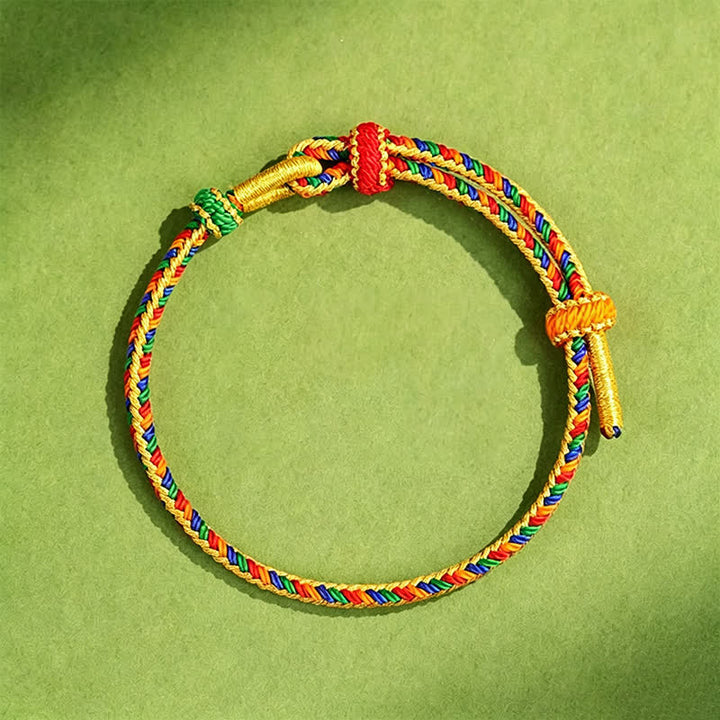 Buddha Stones Handgewebtes, fünffarbiges, geflochtenes Armband mit verstellbarer Stärke - Größte Größe: 7,9 Zoll (20 cm) - image 0
