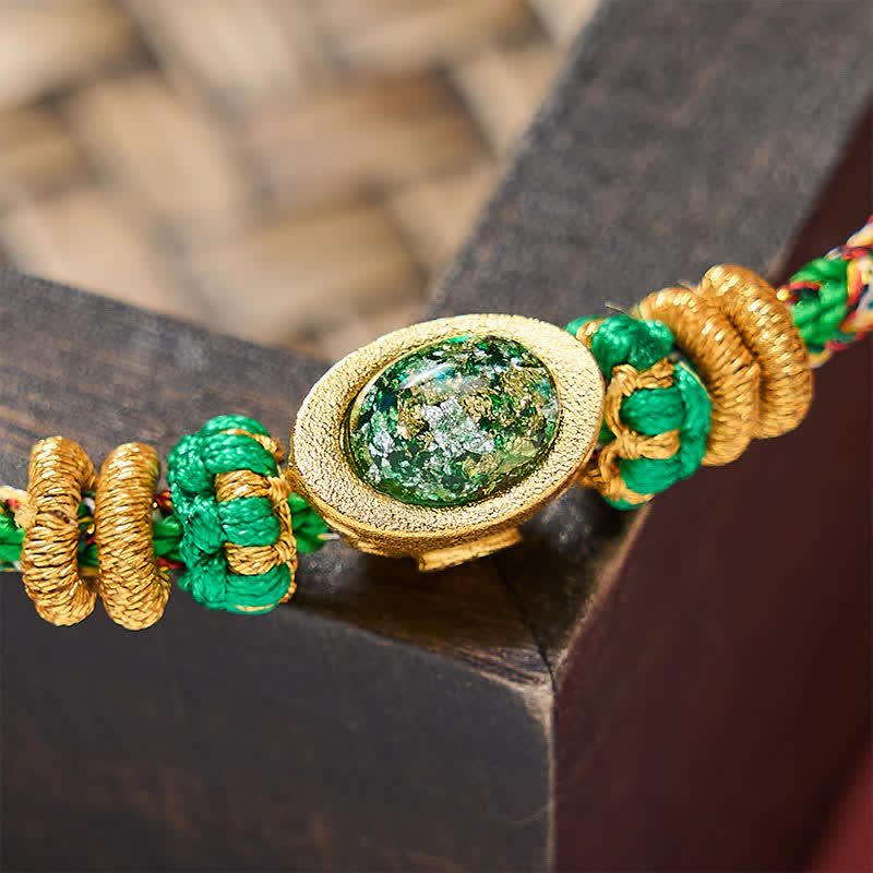 Buddha Stones Fünffarbiges, handgewebtes Armband mit grünen Amuletten und Pflaumenblütenmotiven zum Schutz, verstellbar - image 7