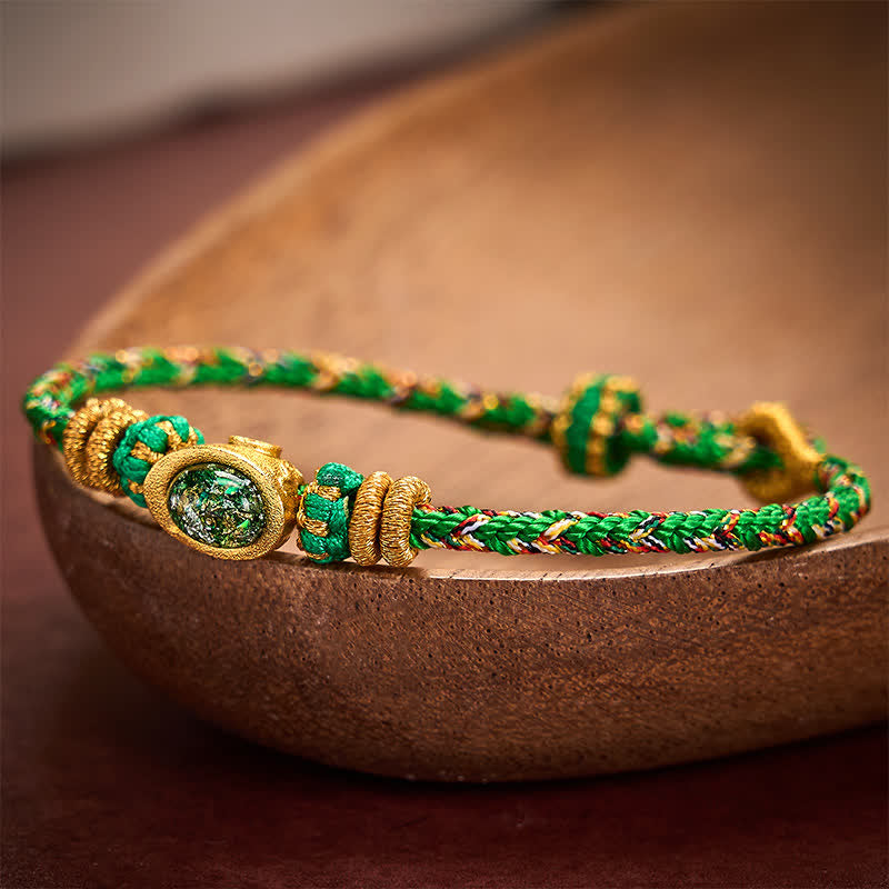 Buddha Stones, fünffarbiges, handgewebtes Armband aus grünen und grünen Barren sowie Pflaumenblüten-Amuletten zum Schutz, verstellbar - image 1