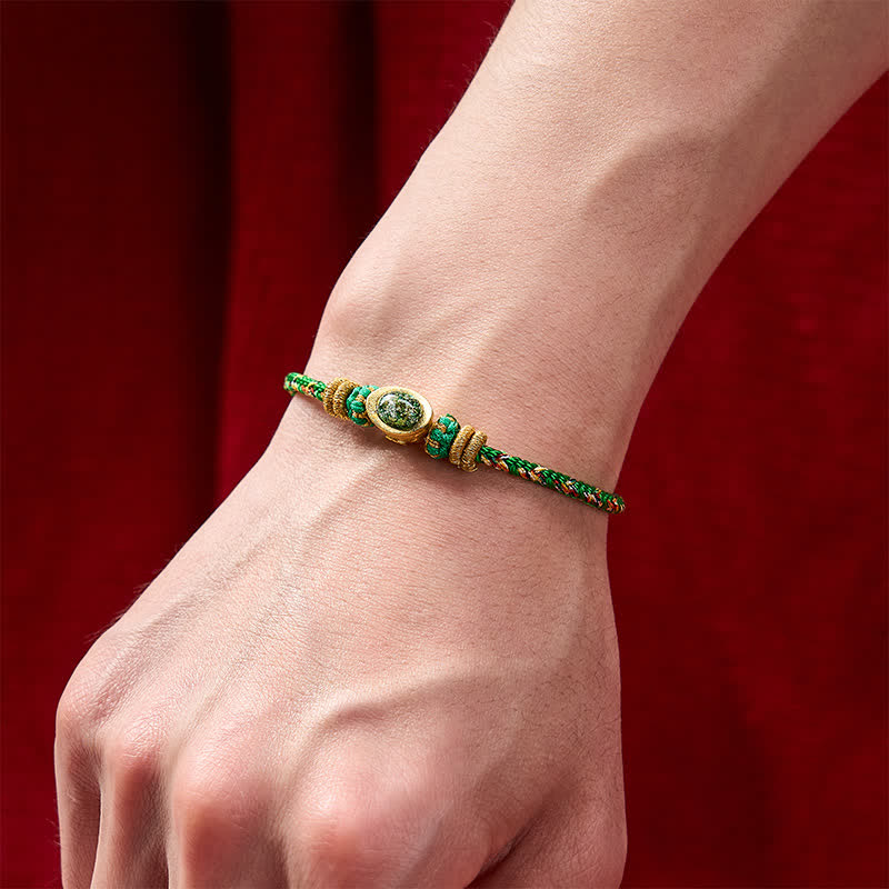 Buddha Stones Fünffarbiges, handgewebtes Armband mit grünen Amuletten und Pflaumenblütenmotiven zum Schutz, verstellbar - image 6