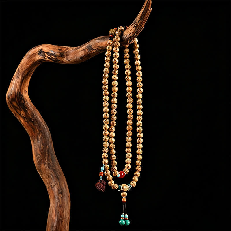 Buddha Stones Stern-Mond-Bodhi-Samen-Lotuskapsel-Handgefertigte Weisheits-Rund-108-Perlen-Mala - image 8