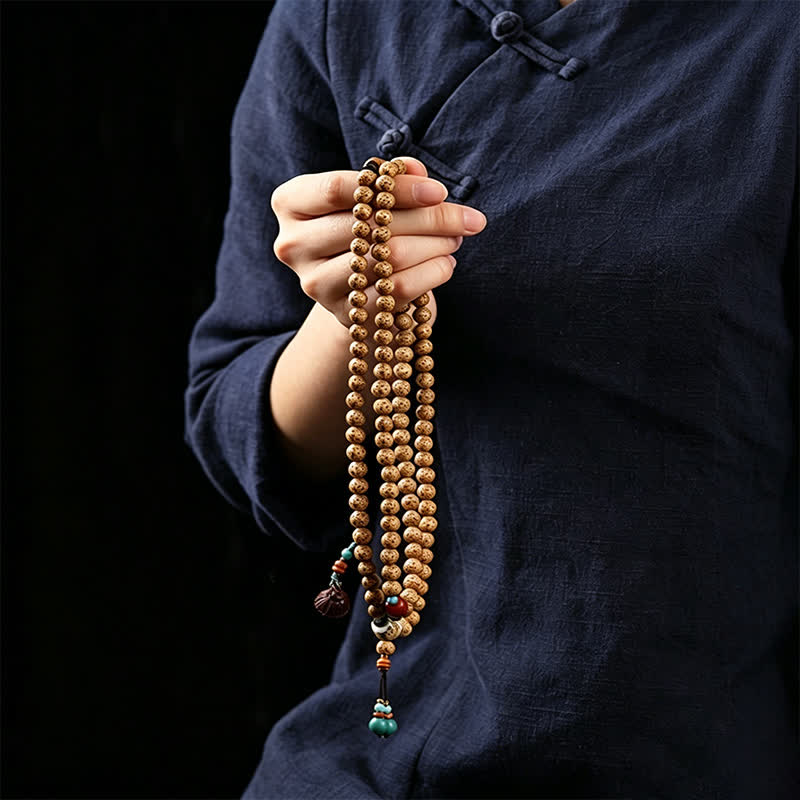 Buddha Stones Stern-Mond-Bodhi-Samen-Lotuskapsel-Handgefertigte Weisheits-Rund-108-Perlen-Mala - image 10