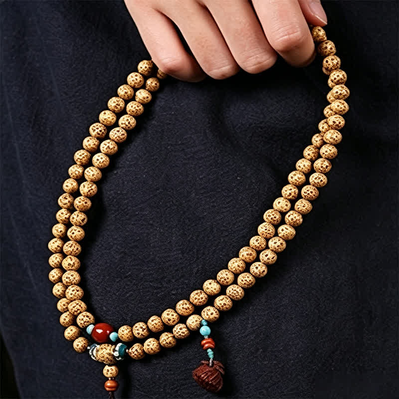 Buddha Stones Stern-Mond-Bodhi-Samen-Lotuskapsel-Handgefertigte Weisheits-Rund-108-Perlen-Mala - image 9