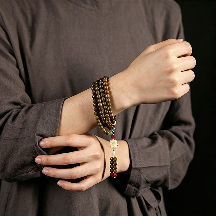 Buddha Stones Grüne Sandelholz-Serenity-Handgewebter Katzenanhänger Retro Ethnic Mala - image 9