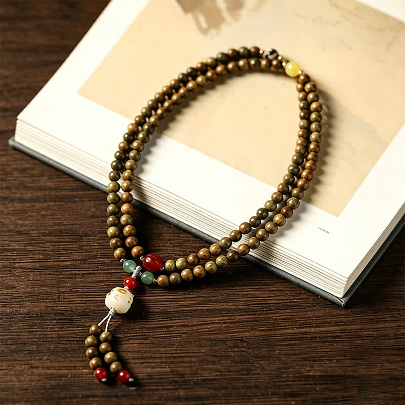 Buddha Stones Grüne Sandelholz-Serenity-Handgewebter Katzenanhänger Retro Ethnic Mala - image 2