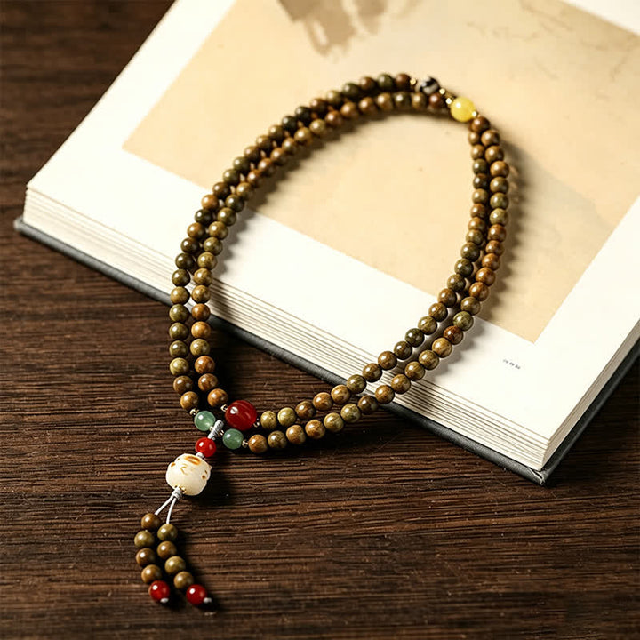 Buddha Stones Grüne Sandelholz-Serenity-Handgewebter Katzenanhänger Retro Ethnic Mala - image 2