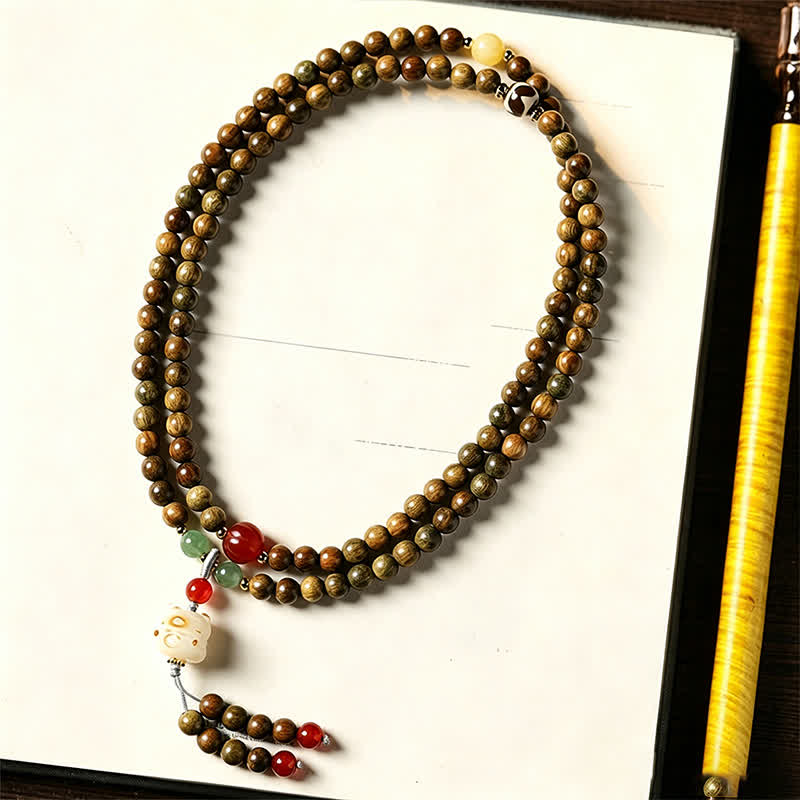 Buddha Stones Grüne Sandelholz-Serenity-Handgewebter Katzenanhänger Retro Ethnic Mala - image 3