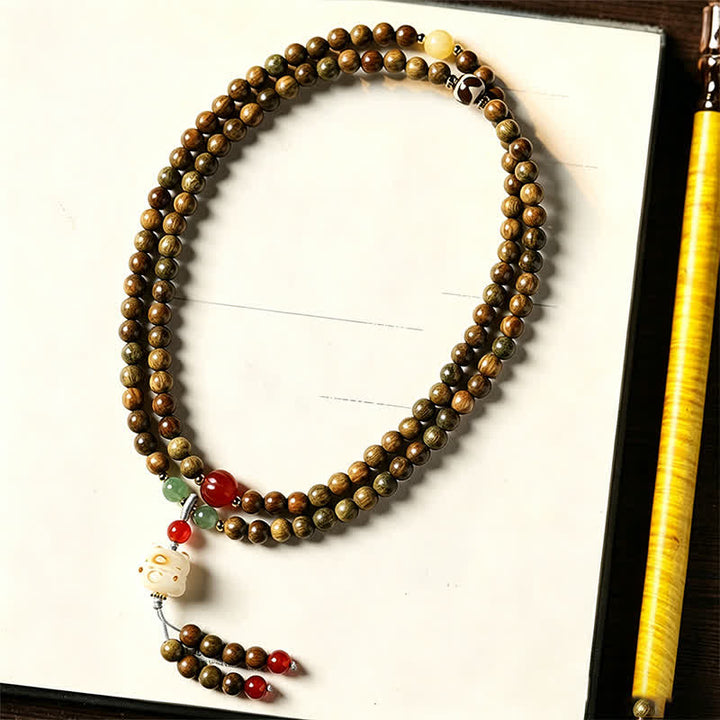 Buddha Stones Grüne Sandelholz-Serenity-Handgewebter Katzenanhänger Retro Ethnic Mala - image 3