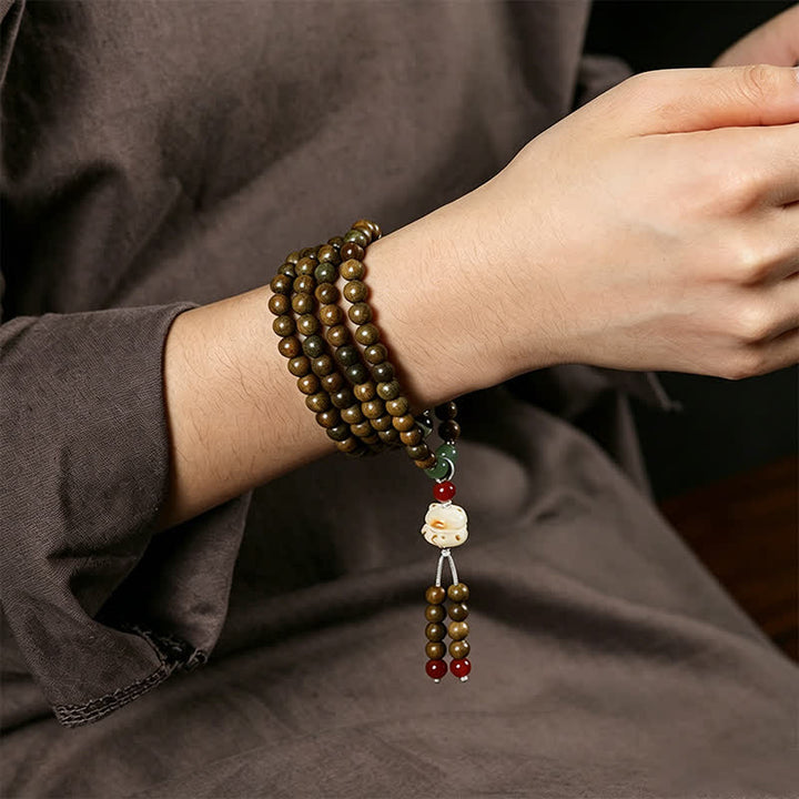 Buddha Stones Grüne Sandelholz-Serenity-Handgewebter Katzenanhänger Retro Ethnic Mala - image 8