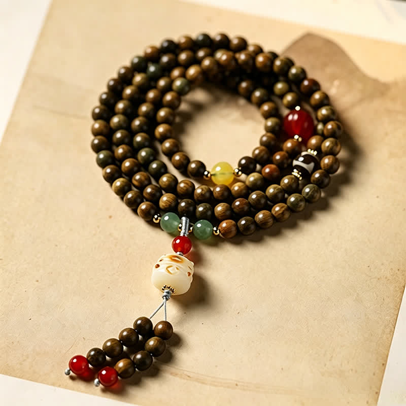 Buddha Stones Grüne Sandelholz-Serenity-Handgewebter Katzenanhänger Retro Ethnic Mala - image 1