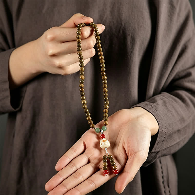 Buddha Stones Grüne Sandelholz-Serenity-Handgewebter Katzenanhänger Retro Ethnic Mala - image 10