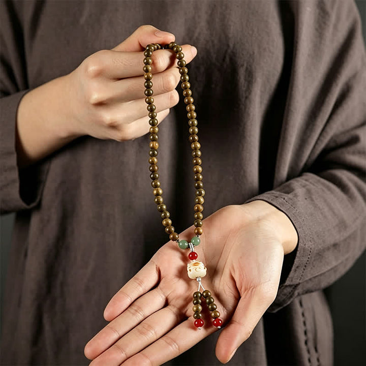 Buddha Stones Grüne Sandelholz-Serenity-Handgewebter Katzenanhänger Retro Ethnic Mala - image 10