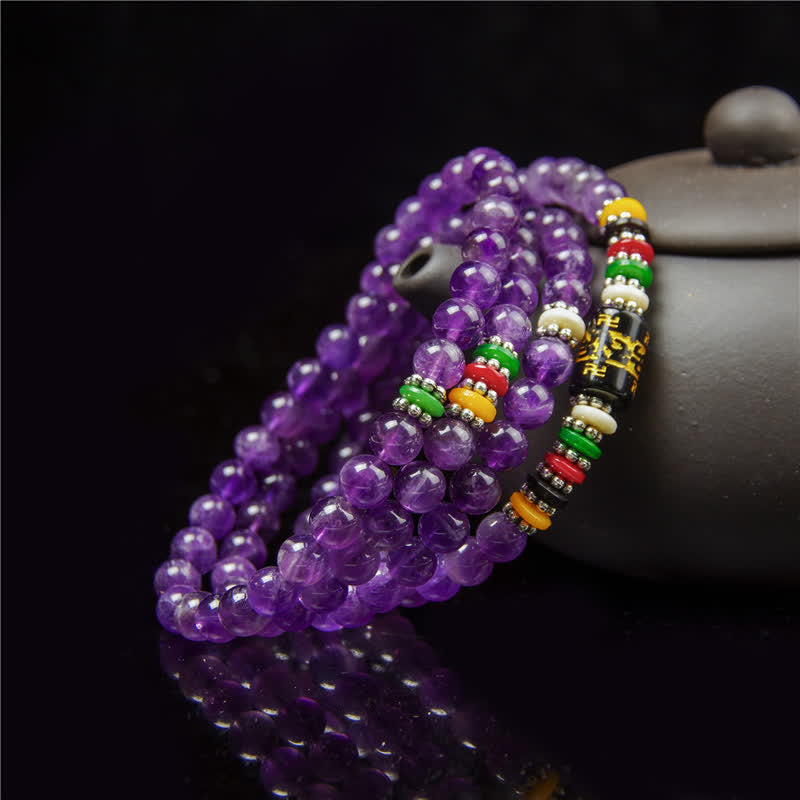 Buddha Stones Amethyst Om Mani Padme Hum Reinheitsgebet 108 Perlen Mala - image 7