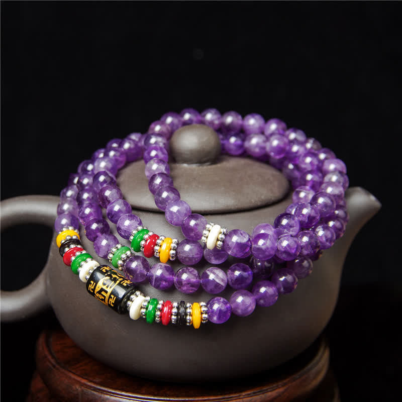 Buddha Stones Amethyst Om Mani Padme Hum Reinheitsgebet 108 Perlen Mala - image 3