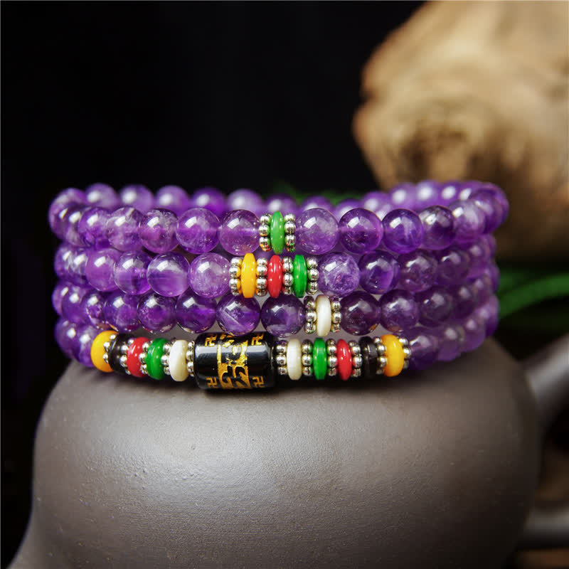 Buddha Stones Amethyst Om Mani Padme Hum Reinheitsgebet 108 Perlen Mala - image 2